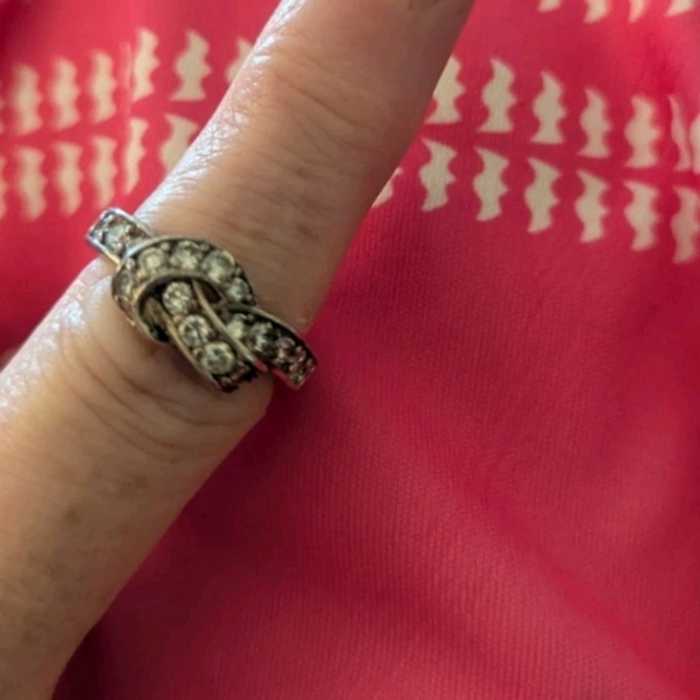 Diamonique Silver Filigree Ring with Sparkling Stones Size 7 Jose Hess/QVC